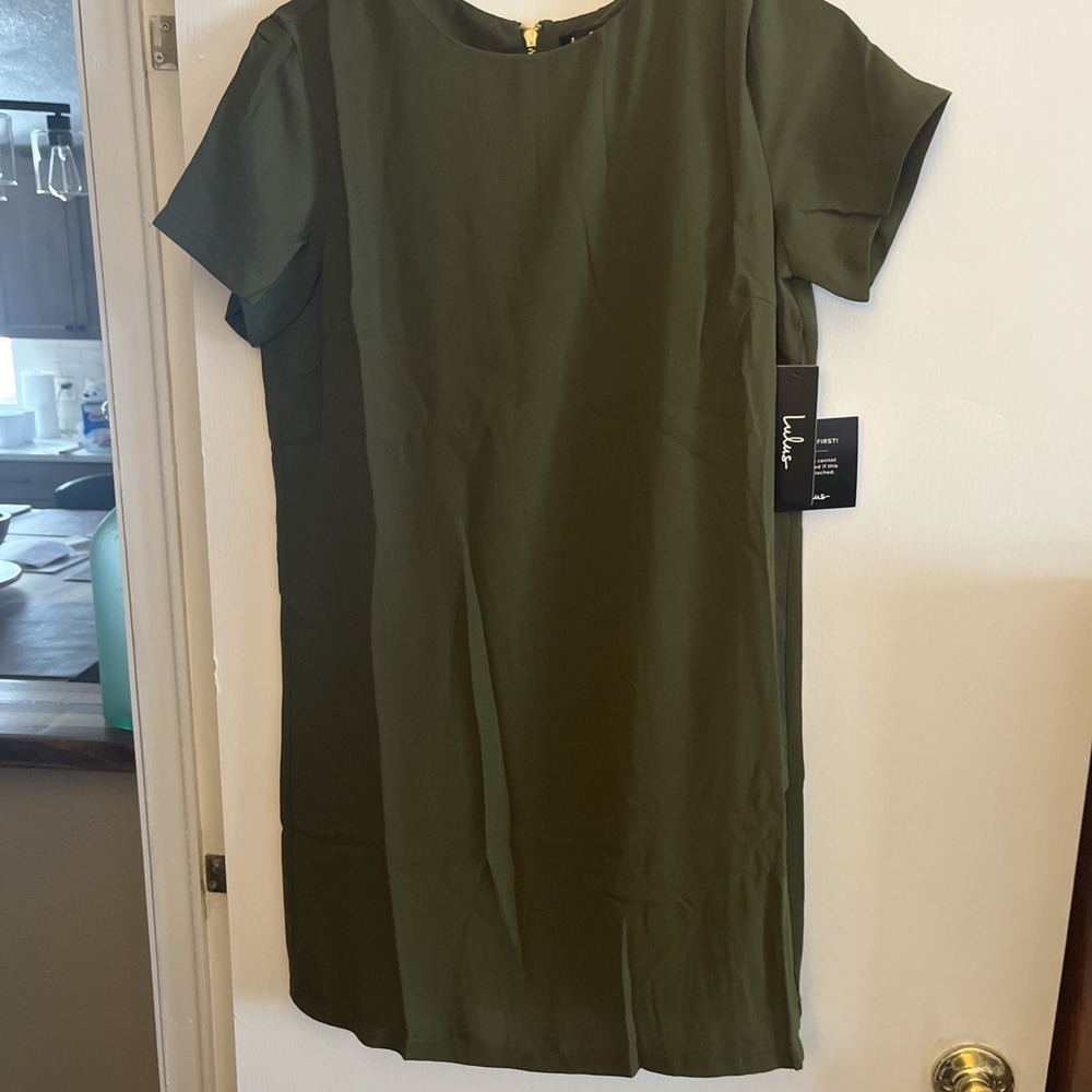 Lulus Shift and Shout Dress Olive Green Size  Small Short Sleeve Back Zip NEW - Picture 3 of 8